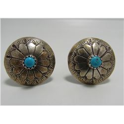 STERLING SILVER TURQUOISE CONCHO CUFFLINKS
