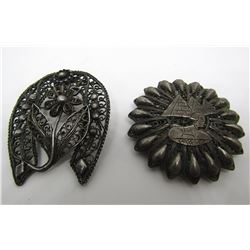 TWO VICTORIAN STERLING FILIGREE PINS EGYPT JUDAICA