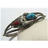 Image 1 : STERLING TURQUOISE RED CORAL CUFF BRACELET