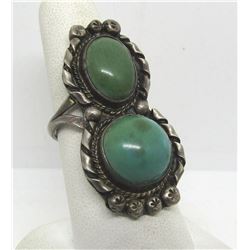 LARGE OLD PAWN NAVAJO STERLING TURQUOISE RING