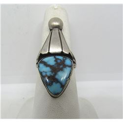 NAVAJO SQUASH BLOSSOM RING STERLING TURQUOISE