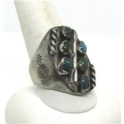 LARGE MANS OLD PAWN STERLING TURQUOISE RING SZ10