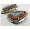 Image 2 : SIGNED MOSAIC INLAY STERLING TURQUOISE EARRINGS