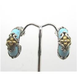 SIGNED BIXBY 18K GOLD & STERLING ENAMEL EARRINGS