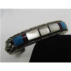 MOSAIC INLAY TURQUOISE PEARL STERLING BRACELET