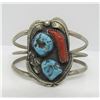 Image 1 : NAVAJO RED CORAL TURQUOISE STERLING BRACELET
