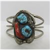 Image 2 : NAVAJO RED CORAL TURQUOISE STERLING BRACELET