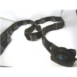 SIGNED OLD PAWN STERLING TURQUOISE CONCHO BELT