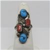 Image 1 : VINTAGE NAVAJO TURQUOISE RED CORAL STERLING RING