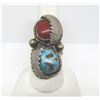 Image 1 : SIGNED TURQUOISE RED CORAL STERLING MANS RING SZ8