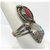 Image 3 : SIGNED TURQUOISE RED CORAL STERLING MANS RING SZ8