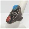 Image 1 : OLD PAWN TURQUOISE RED CORAL COIN SILVER MANS RING