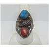 Image 2 : OLD PAWN TURQUOISE RED CORAL COIN SILVER MANS RING