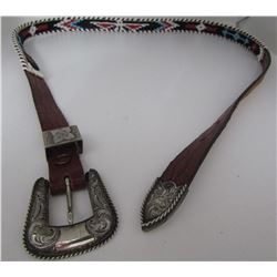 PORTER BELT BUCKLE STERLING SILVER BEADED LEATHER