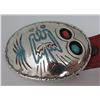 Image 2 : SINGER TURQUOISE BELT BUCKLE STERLING SILVER CORAL