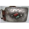 Image 1 : JS TURQUOISE CORAL BELT BUCKLE STERLING SILVER