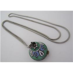 BALL LAVALIER WATCH ENAMEL STERLING SILVER NECKLAC