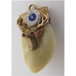 SOLID GOLD ELK TOOTH WATCH FOB PENDANT BPOE ENAMEL
