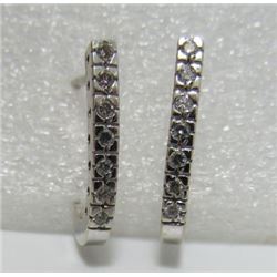14K WHITE GOLD .25CT DIAMOND EARRINGS HUGGIE HOOPS