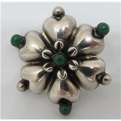 CHRYSOPHASE PIN STERLING SILVER ANTIQUE BROOCH
