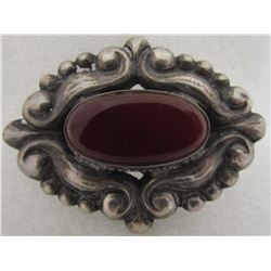 SKONVIRKE CARNELIAN PIN 800 STERLING SILVER BROOCH