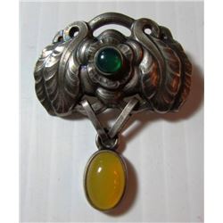 GEORG JENSEN STERLING SILVER PIN AMBER AGATE