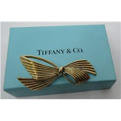 TIFFANY & CO BOW PIN 14K GOLD BROOCH 14CT