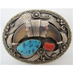 PLATERO BEAR CLAW TURQUOISE BELT BUCKLE STERLING