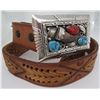 Image 5 : TW CLAW TURQUOISE CORAL BELT BUCKLE STERLING SILVE