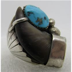 BEAR CLAW TURQUOISE RING STERLING SILVER SIZE 13