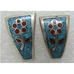 "JU - UJ" TURQUOISE CORAL EARRINGS STERLING SILVER