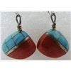 Image 1 : INLAY TURQUOISE CORAL SHELL EARRINGS STERLING SILV