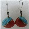 Image 2 : INLAY TURQUOISE CORAL SHELL EARRINGS STERLING SILV