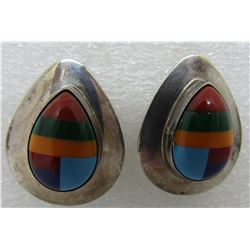 AWG INLAY TURQUOISE EARRINGS STERLING SILVER