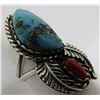Image 1 : BISBEE TURQUOISE CORAL RING STERLING SILVER