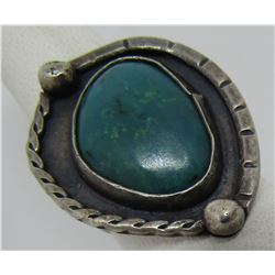 OLD PAWN GREEN TURQUOISE RING STERLING SILVER