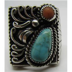 D REEVES TURQUOISE RING STERLING SILVER CORAL