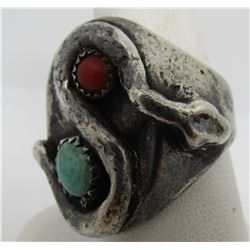 YAZZIE SNAKE TURQUOISE CORAL RING STERLING SILVER