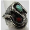 Image 4 : YAZZIE SNAKE TURQUOISE CORAL RING STERLING SILVER