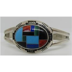 CR INLAY TURQUOISE CUFF BRACELET STERLING SILVER