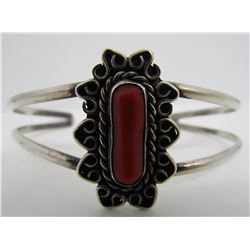 RED CORAL CUFF BRACELET STERLING SILVER NAVAJO
