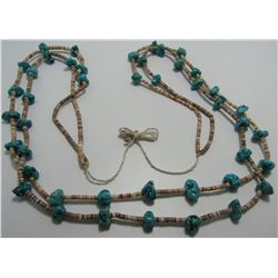 34" TURQUOISE HEISHI BEAD NECKLACE 2 STRANDS
