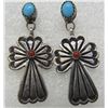 Image 1 : CROSS TURQUOISE CORAL EARRINGS STERLING SILVER