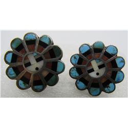 ZUNI SUNFACE TURQUOISE EARRINGS STERLING SILVER