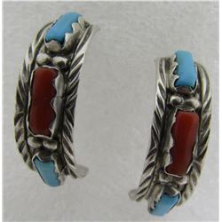CHEAMA TURQUOISE CORAL EARRINGS STERLING SILVER