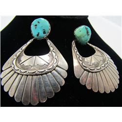 TURQUOISE CONCHO EARRINGS STERLING SILVER PIERCED