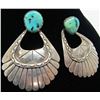 Image 3 : TURQUOISE CONCHO EARRINGS STERLING SILVER PIERCED