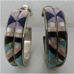 INLAY TURQUOISE EARRINGS STERLING SILVER HOOP