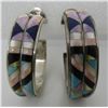 Image 1 : INLAY TURQUOISE EARRINGS STERLING SILVER HOOP
