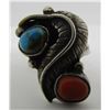 Image 1 : TURQUOISE CORAL RING STERLING SILVER NAVAJO